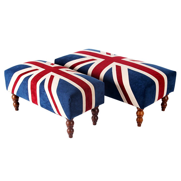 Footstool Ottoman Upholstered Contemporary UK British Flag Union Jack Velvet - Large