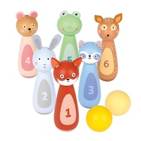 New Classic Toys Wooden Animal Bowling Set 6 Pins and 2 Balls Indoor Outdoor Game