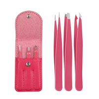 3 Pcs Professional Tweezers Set Stainless Steel with Fashion Leather Travel Case