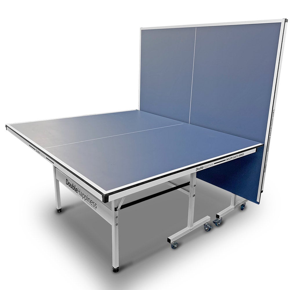 DOUBLE HAPPINESS 19 Indoor Table Tennis Table with Accessories Foldable Fiberboard - Blue