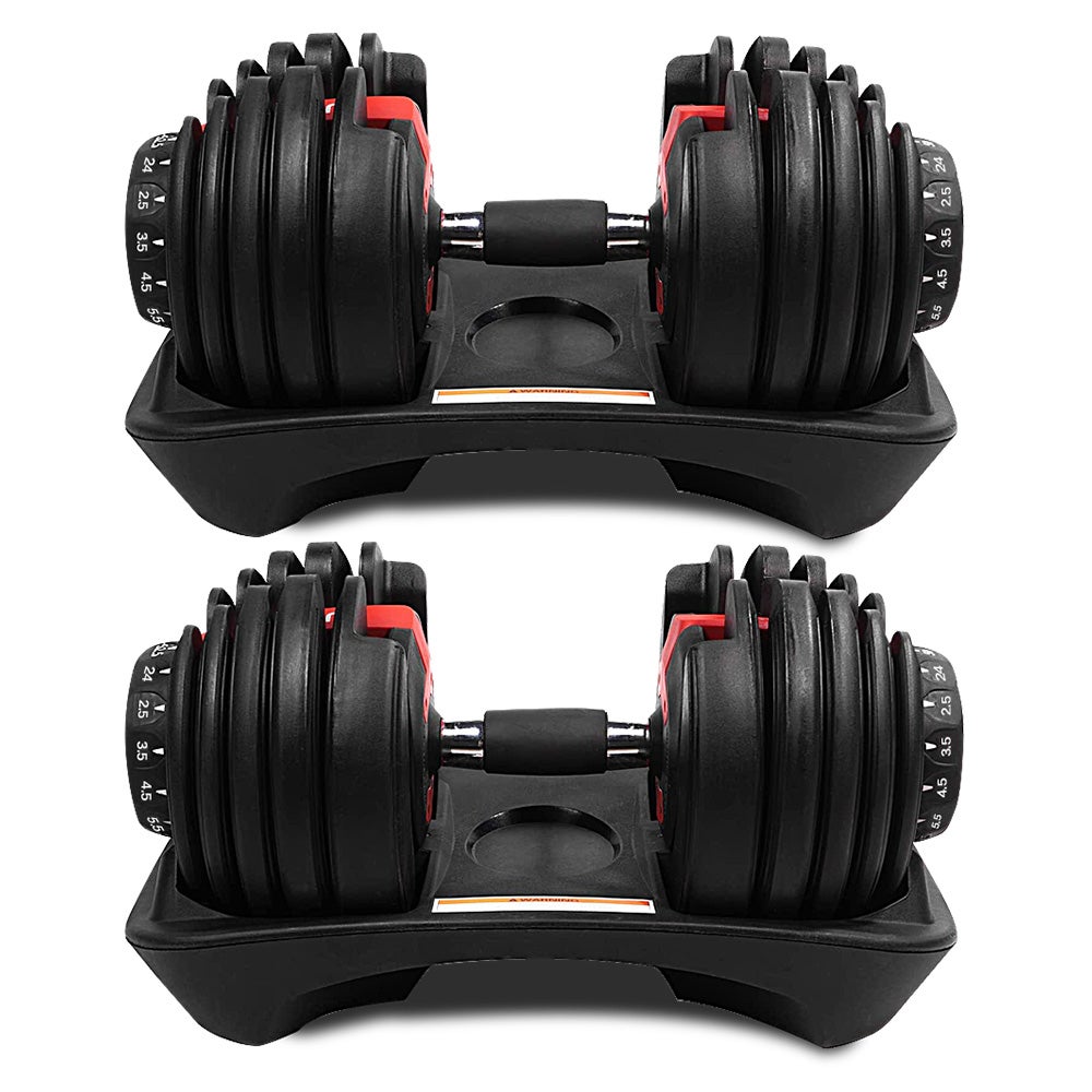 JMQ FITNESS 2x24KG Adjustable Dumbbell Home GYM Exercise Equipment Weight Fitness - Black