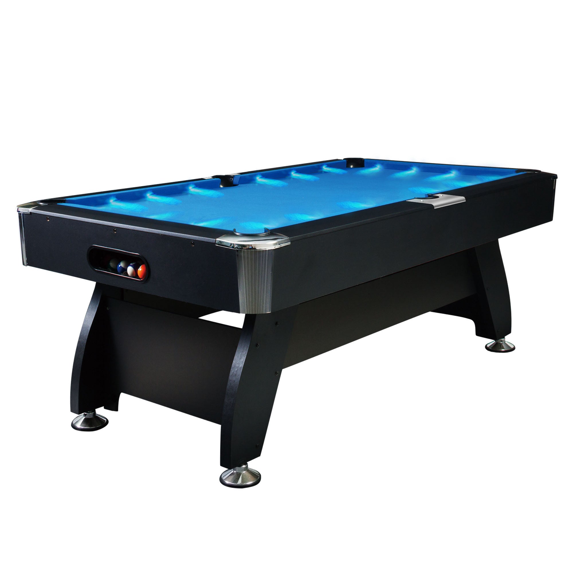 T&R SPORTS 8FT LED MDF Billiard Table with Free Accessories Pool / Snooker Table - Black&Blue