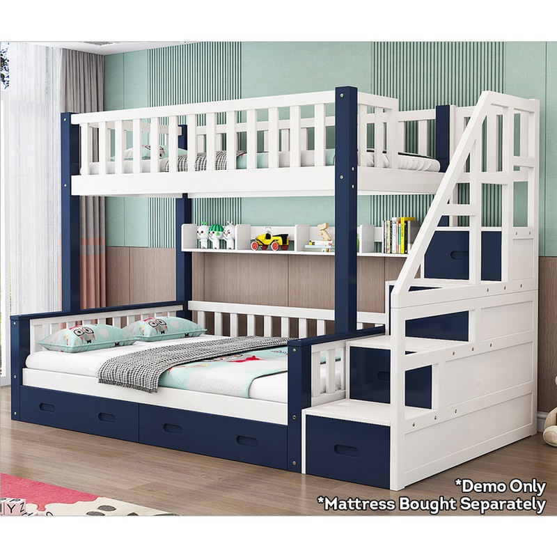 Buy Mason Taylor Bunk Bed Frame Drawers Bunk Beds - Blue - QUEEN - MyDeal