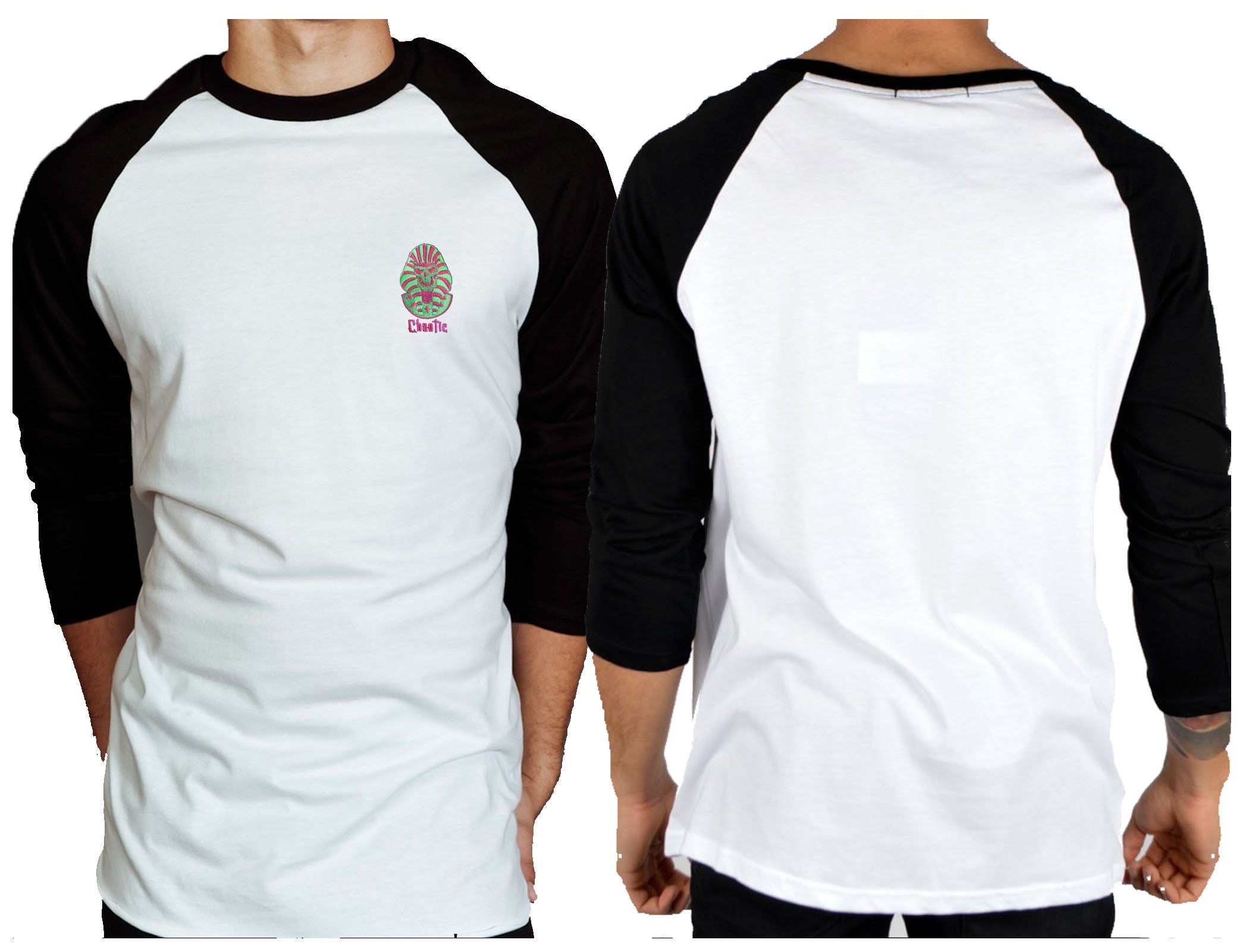 Fluro Pharaoh Neon Skull Raglan 3/4 Sleeve Tee - Chaotic Clothing Streetwear Tshirts