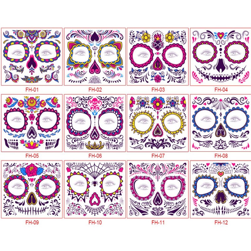 Buy 12X Halloween Face Stickers Tattoo Stickers Party Party Day of The Dead Makeup MyDeal