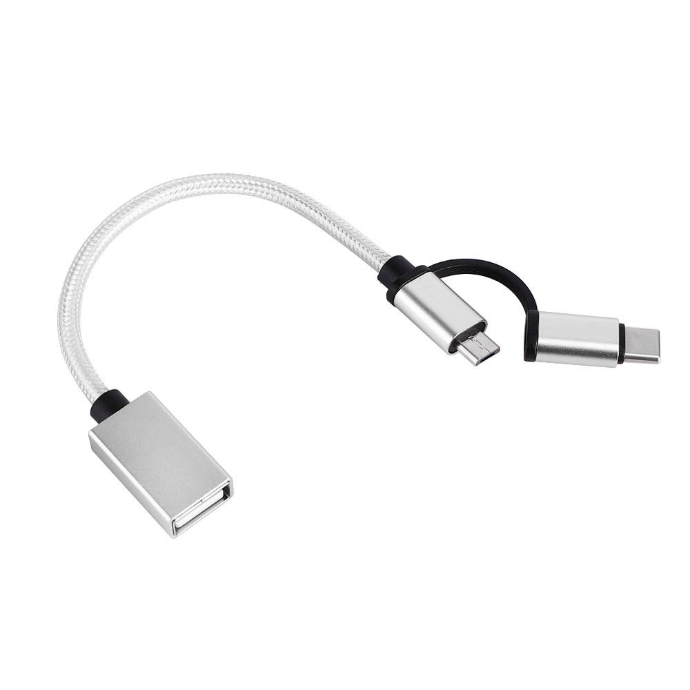 2in1 OTG Type-C Micro USB Data Cable for Samsung S10 9 Xiaomi Redmi Note8 LG HUAWEI SILVER COLOR