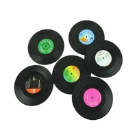 6 PCS/Set Retro Black Vinyl CD Record Drink Coasters Home Table Cup Mat Decor Coffee Drink Placemat Tableware Spinning, Diameter: 10.7cm