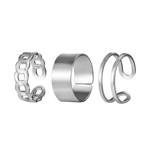 2 set Punk Finger Rings Minimalist Smooth Geometric Metal Rings for Women Girls Party Jewelry Bijoux Femme-silver