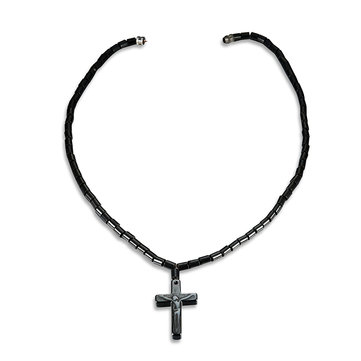 6PCS Unisex Black Magnet Stone Chain Cross Pendant Beaded Necklace Christian Healing Jewelry