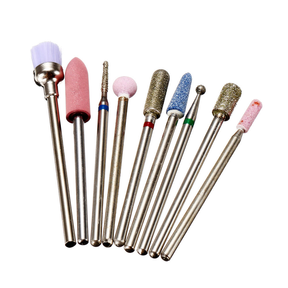 9Pcs 3/32 Inch Electric Nail Drill Bits Cuticle Clean Manicure Pedicure Abrasive Tools