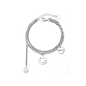 B02 S925 Sterling Silver Girls Bracelet Double-layer Smiley Face Personality Trend Seiko Hand Jewelry Adjustable Bracelet