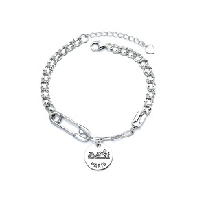 B04 S925 Sterling Silver Girls Bracelet English Letters Round Card Player Jewelry Wild Cold Wind Retro Adjustable Bracelet