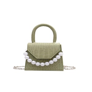 B21 Green Imitation Pearl Handbag One Shoulder Crossbody Chain Bag Women