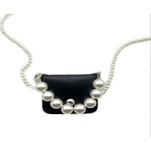 B25 Black Imitation Pearl Handbag One Shoulder Mini Diagonal Chain Bag Women