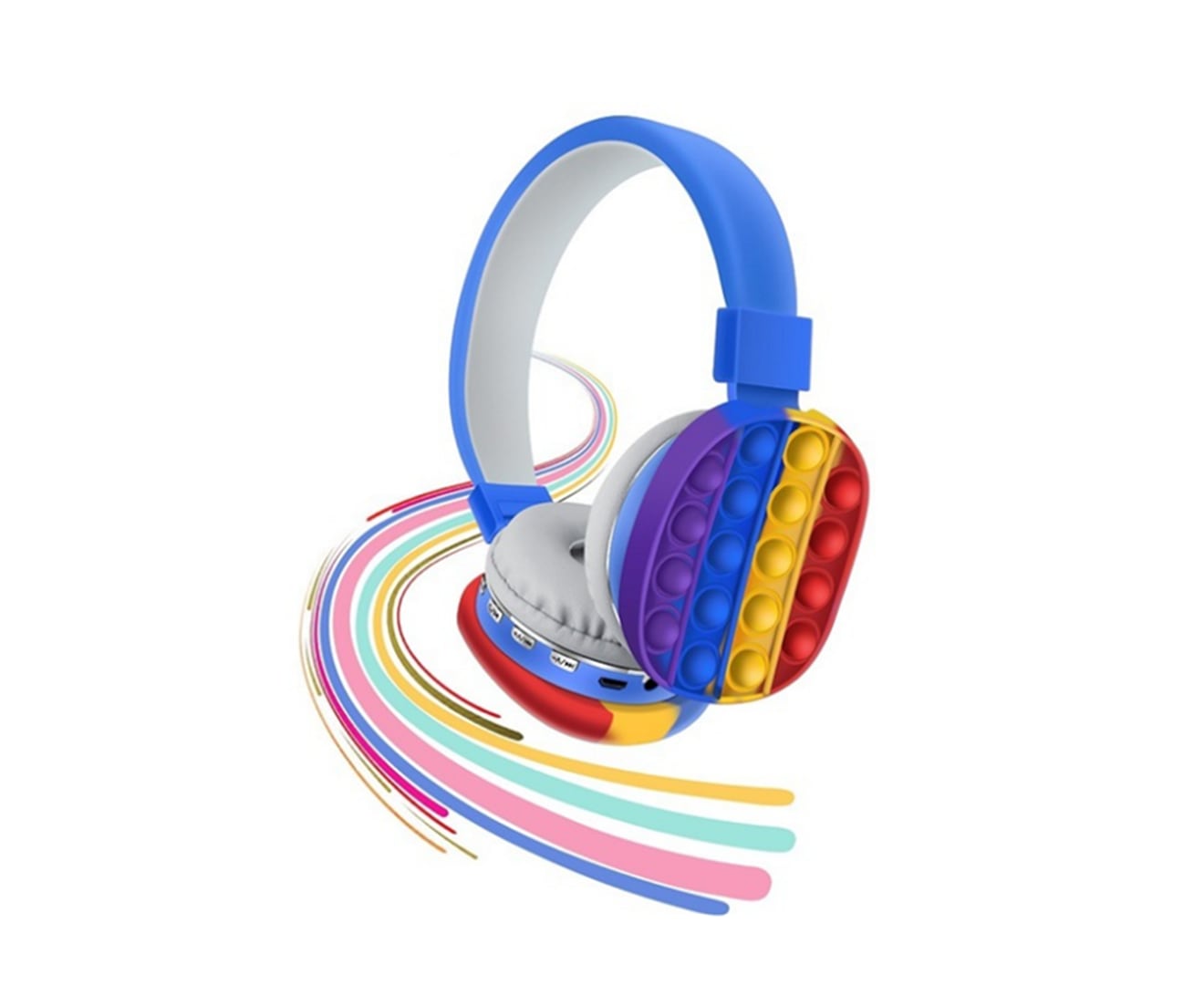 Blue Wireless Bluetooth Stereo Headset Simple Noise Reduction Cancelling Headphones Cute Rainbow Earmuffs for PC Gaming