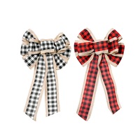 C77 2PCS Christmas Decoration Lattice 3-color Ribbon Bow Christmas Bow Decoration Christmas Tree Top Decoration