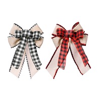 C78 2PCS Christmas Decoration Lattice Border and Ribbon Bow Christmas Bow Decoration Christmas Tree Top Decoration