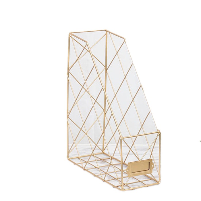 Desktop Grid File Storage Rack Bookshelf Desk Organizer Book Holder Magazine Display Shelf GOLD COLOR