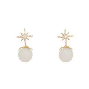 E14 8-point Star Opal Earrings Ear Hooks Korean Alloy Ear Jewelry for Girls Women Decorative Party Wedding