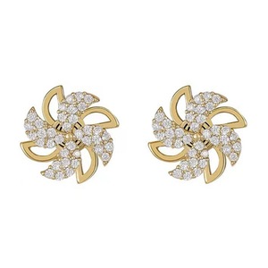E24 Golden Rotating Windmill Earrings Korean Shiny Alloy Ear Jewelry for Girls Women Decorative Party Wedding