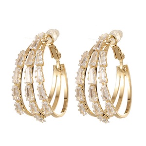 E26 Golden Zircon Circle Earrings Korean Shiny Alloy Ear Jewelry for Girls Women Decorative Party Wedding