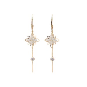 E27 Golden Ice Flower Tassel Earrings Korean Shiny Alloy Ear Jewelry for Girls Women Decorative Party Wedding