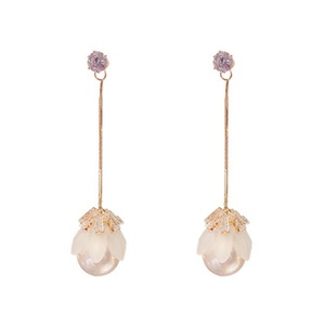 E30 White Flower Bead Tassel Earrings Korean Shiny Alloy Ear Jewelry for Girls Women Decorative Party Wedding