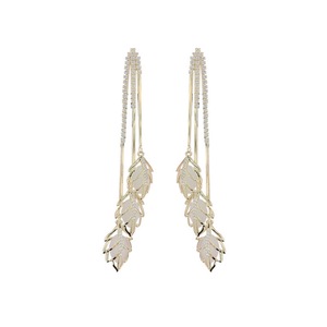 E31 Golden Branch Jade Leaf Earrings Korean Shiny Alloy Ear Jewelry for Girls Women Decorative Party Wedding
