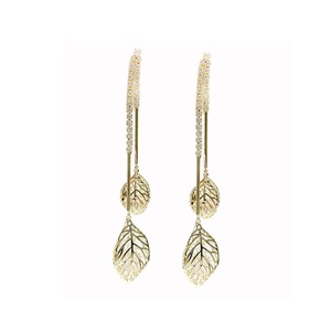 E33 Golden Hollow Leaf Tassel Earrings Korean Shiny Alloy Ear Jewelry for Girls Women Decorative Party Wedding