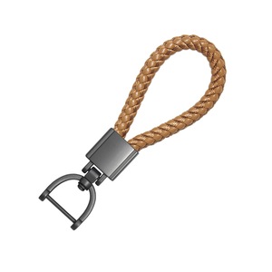 2X High Grade Hand Woven Leather Car KeyChain 360 Degree Rotating Horseshoe Buckle Jewelry Key Rings Holder Genuine Bag Pendant - Coffee