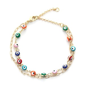 ins Women Jewelry Copper+Enamel Fashion Bracelet Devil Eye Folding Metal Chain Ornament Gold for Daily Ceremony - Gold Multicolor B