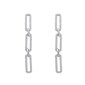 Jewelry 925 Silver Needle Copper Inlaid Zirconium Long Chain Stud Earrings Metallic Sparkle Jewelry for Daily Ceremony - Silver