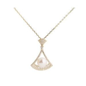 N01 Skirt Shape Silver Necklace Shiny Natural Bead Pendant Clavicle Neck Jewelry for Girls Women Decorative Party Wedding