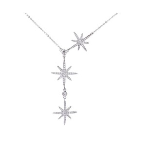 N04 3 Meteor Shape Silver Necklace Shiny Pendant Clavicle Neck Jewelry for Girls Women Decorative Party Wedding