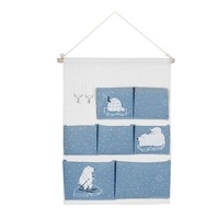 Pink Printing 6 Pockets Wall Hanging Storage Bag Waterproof Sundries Pouch Bedroom Sundries Bag - Blue