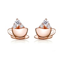 Silver plating Rose Gold Coffee and Sugar Cube Stud Earring for Women Girl Gifts