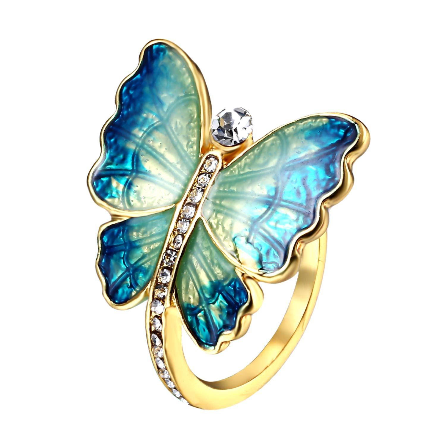 Sweet Enamel Butterfly Finger Ring Trendy Insect Diamond Personality Rings Gift for Women RI17Y012M1 COLOR