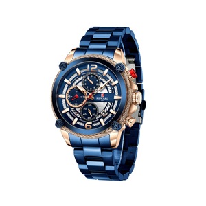 W02 Blue Solid Steel Band Watch Multifunctional Sports Watch Luminous Chronograph Watch Calendar Personality Watch for Man