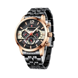 W03 Black Sports Watch Waterproof Luminous Five Beads Solid Steel Band Watch Multi-function Chronograph Calendar for Man