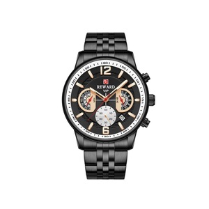 W08 Multifunctional Steel Band Sports Watch Luminous Waterproof Solid Steel Band 24 Hours Calendar Chronograph Watch for Man-Black