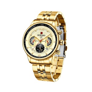 W08 Multifunctional Steel Band Sports Watch Luminous Waterproof Solid Steel Band 24 Hours Calendar Chronograph Watch for Man-Gold