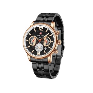 W09 Black Multifunctional Steel Band Sports Watch Luminous Waterproof Solid Steel Band 24 Hours Calendar Chronograph Watch for Man