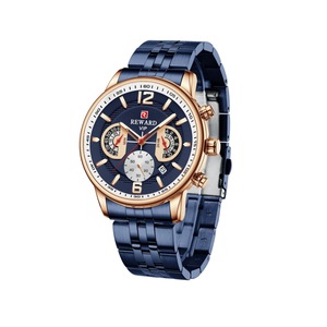 W09 Blue Multifunctional Steel Band Sports Watch Luminous Waterproof Solid Steel Band 24 Hours Calendar Chronograph Watch for Man