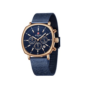 W10 Blue 3 Eyes 6 Needle Mesh Belt Sports Watch Luminous Waterproof 24-hour Calendar Chronograph Watch for Man