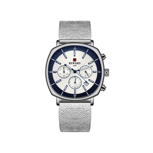 W11 3 Eyes 6 Needles Mesh Strap Sports Watch Luminous Waterproof 24 Hours Calendar Chronograph Watch for Man-White