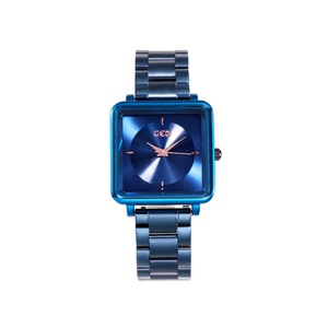 W20 Dazzling Blue Ladies Square Steel Band Watch Simple Wrist Watch Fashion Waterproof Watch Girls Decorative Wristband Jewelry