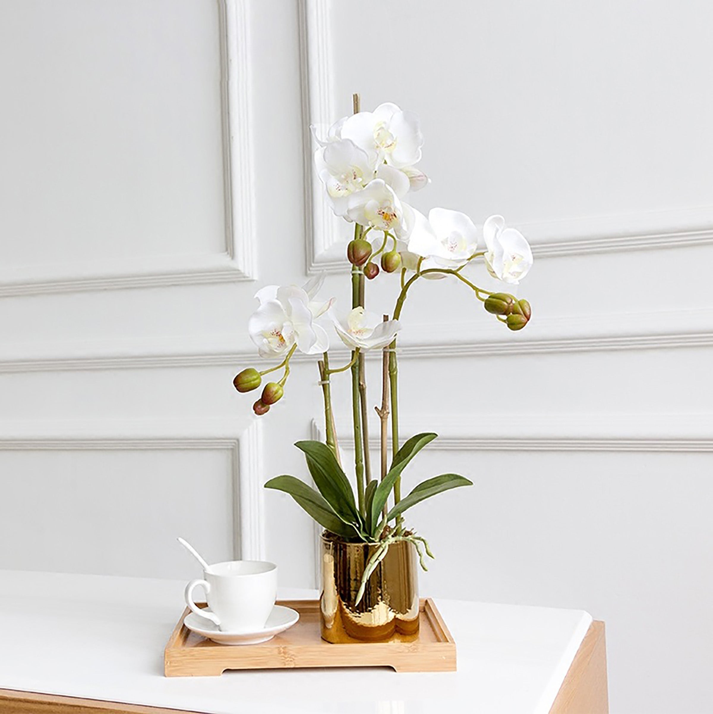 Odette 50cm Plastic Orchid in Gold Pot
