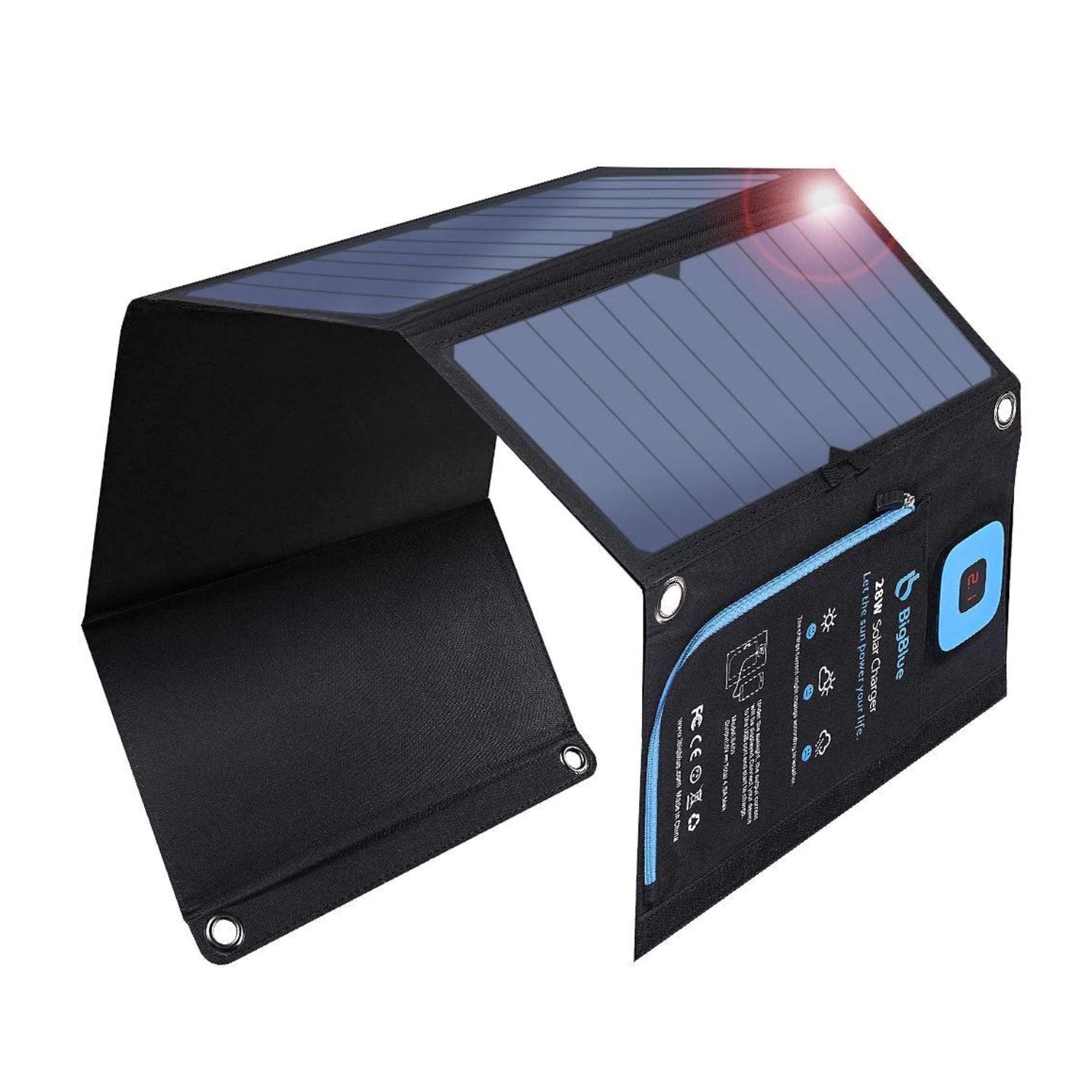BigBlue Portable 28W SunPower Solar Panel 2 USB Ports with Digital Ammeter 