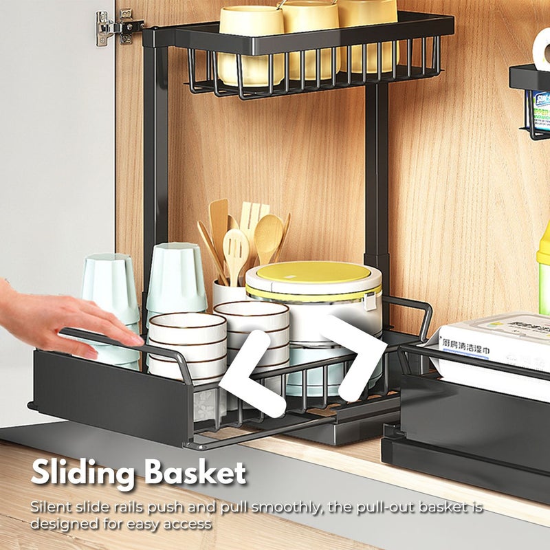 Gominimo Under Sink Organizer Pull Out Sliding Drawer Cabinets