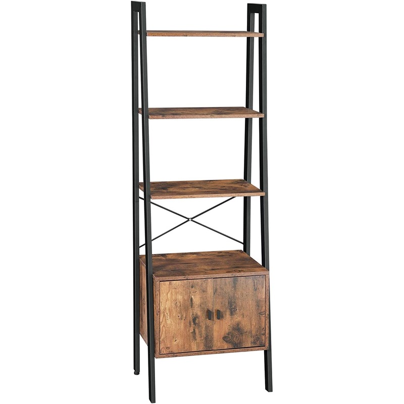 Buy Vasagle Ladder Shelf Bookcase with Cupboard Industrial Rustic Brown